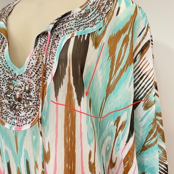 Anthropologie Beach Boho Hippie Embellished V-Neck Turquoise Tie Dye‎ kimono - Picture 11 of 13